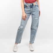 M&S Boyfriend Style Washed Blue High Waisted Ripped Jeans