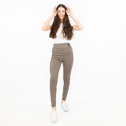 M&S Womens Leggings in Brown Check Pattern with Stripe Details