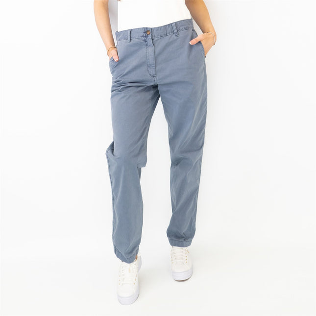 M&S Cotton Rich Tapered Leg Ankle Grazer Blue Stretch Cotton Chino Trousers-Quality Brands Outlet-