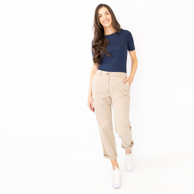 M&S Cotton Rich Tapered Leg Ankle Grazer Beige Stretch Cotton Chino Trousers-Quality Brands Outlet-