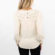 White Stuff Ivory Long Sleeve Embroidered Cotton Jersey Top - Quality Brands Outlet