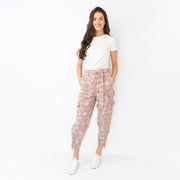 M&S Tencel Rich Cargo Tapered Cropped Pink Camo Combat Trousers
