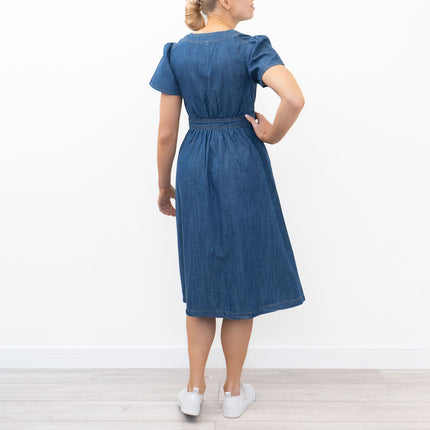 Monsoon Blue Denim V-Neck Short Sleeve Dress-Quality Brands Outlet-