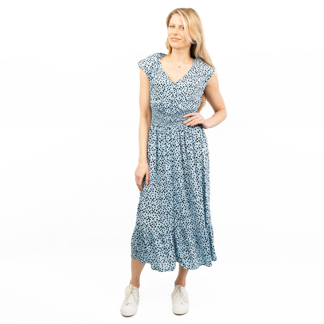 Next Blue Leopard Print V-Neck Tiered Midi Dress-Quality Brands Outlet-