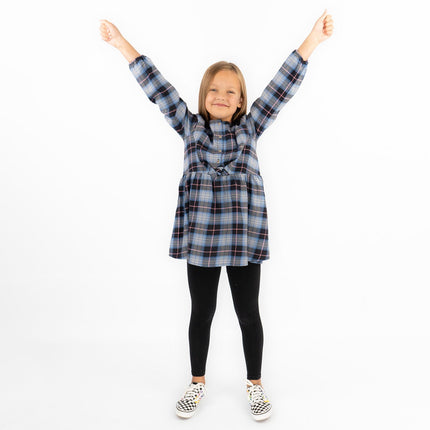 Girls Blue Long Sleeve Check Dresses-Quality Brands Outlet-