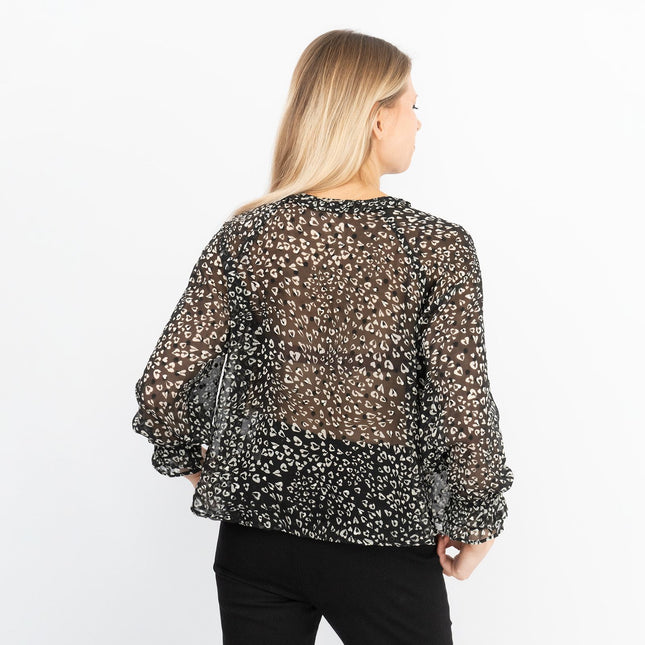 Next Floral Black Chiffon Long Sleeve Top-Quality Brands Outlet-