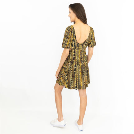 Karen Millen Side Cut Out Gold Chain Print Jersey Short Sleeve Mini Dress-Quality Brands Outlet-