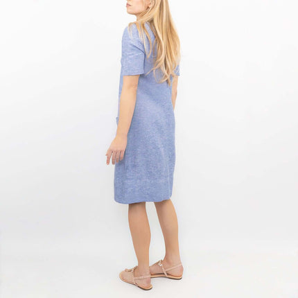 M&S Linen Blend Blue Chambray Short Sleeve Shift Dress