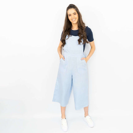 White Stuff Debbie Light Blue Crop Wide Leg Relaxed Dungarees