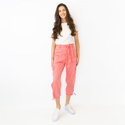 M&S Tencel Rich Pink Cargo Tapered Cropped Trousers - Quality Brands Outlet