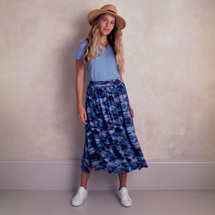 Asquith Side Split Elasticated Waist Cotton Jersey Midi Skirt