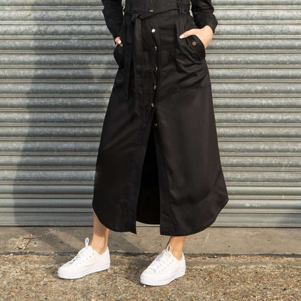 Next Women Belted Utility Khaki Black Long Sleeve Midi Shirt Dress