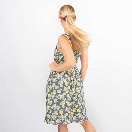 Lemon Print Sundresses Lightweight Cotton Sleeveless Strappy Women's Summer Dresses-Quality Brands Outlet-