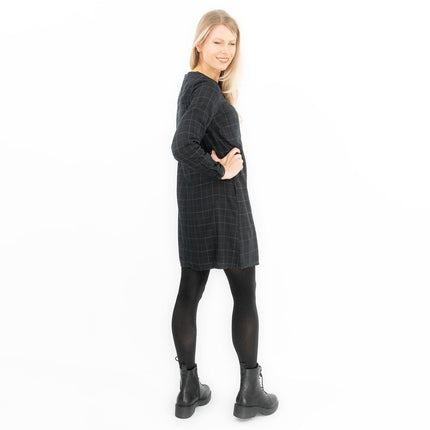 Long Sleeve Black Check Tunic Loose Longline Tops-Quality Brands Outlet-