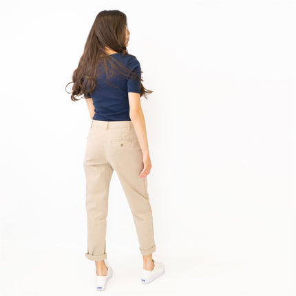 M&S Cotton Rich Tapered Leg Ankle Grazer Beige Stretch Cotton Chino Trousers - Quality Brands Outlet