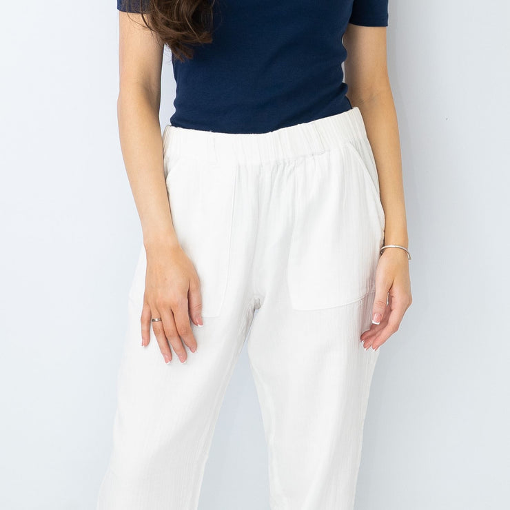 M&S Pure Cotton Tapered Ankle Grazer Elasticated Waist White Trousers