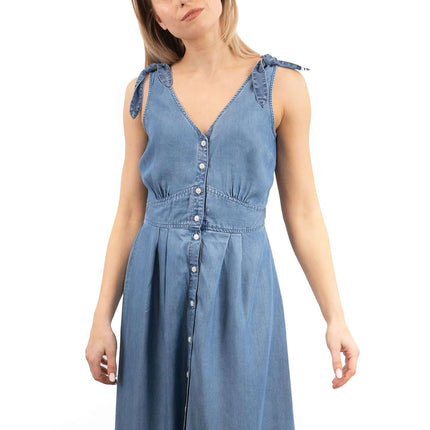 Next Women Blue Denim Button Sleeveless Midi Dress