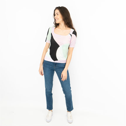 Coast Colour Block Short Sleeve Square Neck Tops-Quality Brands Outlet-