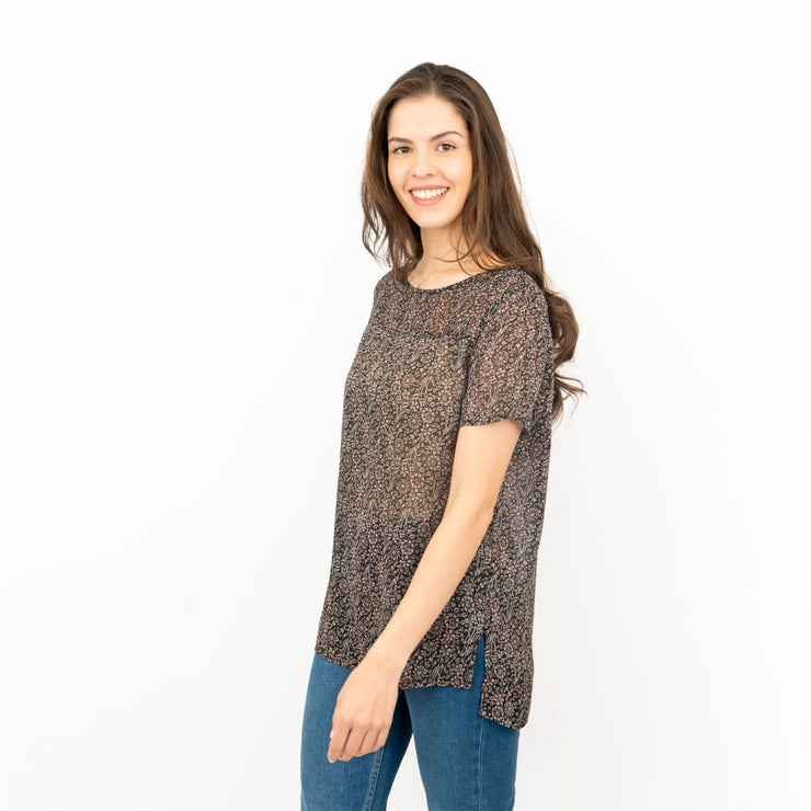 Next Floral Print Black Short Sleeve Blouse Lightweight Tops