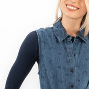 TU Clothing Blue Denim Shirt Dress Sleeveless Collar Button Through Midi Dress - Quality Brands Outlet