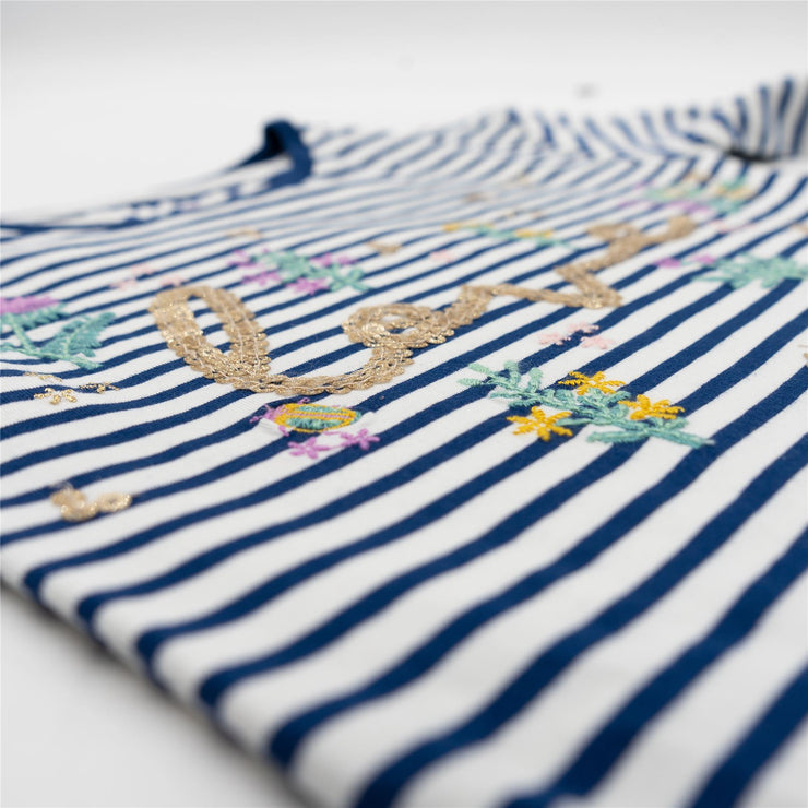 John Lewis Girls Navy Breton Stripe with Sparkle Love Embellishment Long Sleeve Tops - Quality Brands Outlet