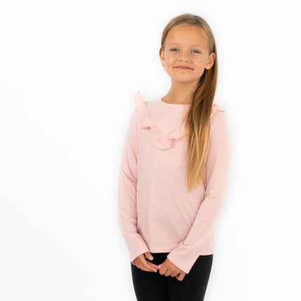 Girls Ruffle Long Sleeve Soft Jersey Tops in 2 Colours-Quality Brands Outlet-