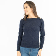 M&S Boat Neck Long Sleeve Navy Jumper with Wool