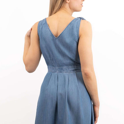 Next Women Blue Denim Button Sleeveless Midi Dress
