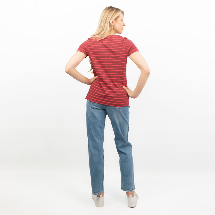 Red Striped Breton Short Sleeve Tops Cotton Jersey T-shirt