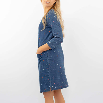 White Stuff Embroidered Jersey 3/4 Sleeve Short Shift Dress-Quality Brands Outlet-