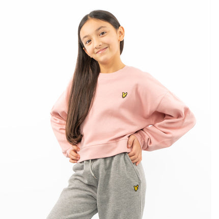 Lyle & Scott Girls Long Sleeve Pink Cropped Fleece Lined Sweatshirts-Quality Brands Outlet-