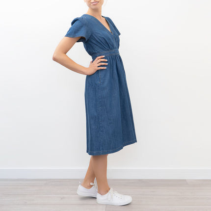 Monsoon Blue Denim V-Neck Short Sleeve Dress-Quality Brands Outlet-