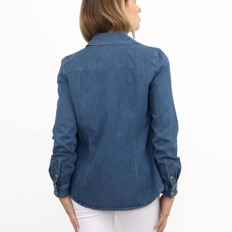 Massimo Dutti Women Blue Denim Long Sleeve Shirt