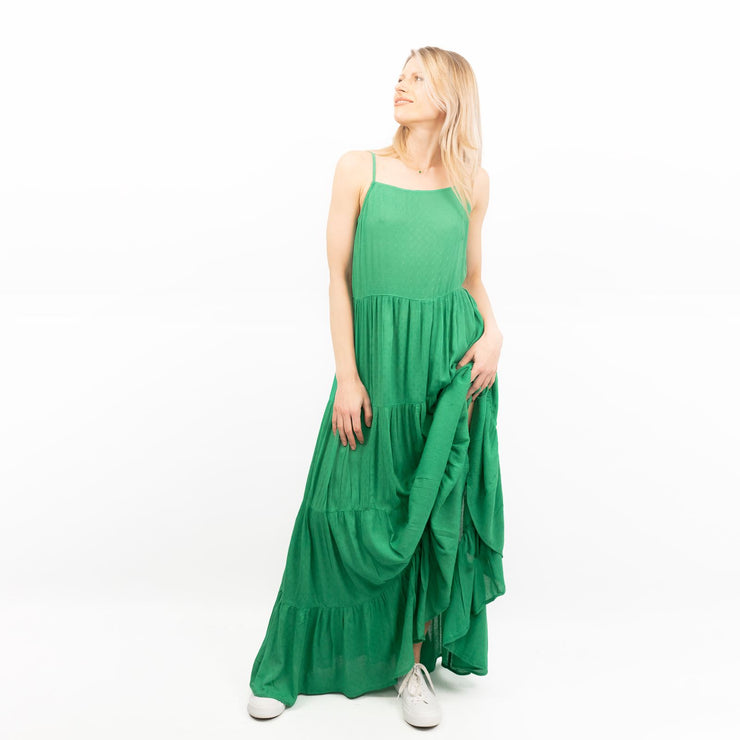 Warehouse Green Sleeveless Tiered Maxi Long Dress