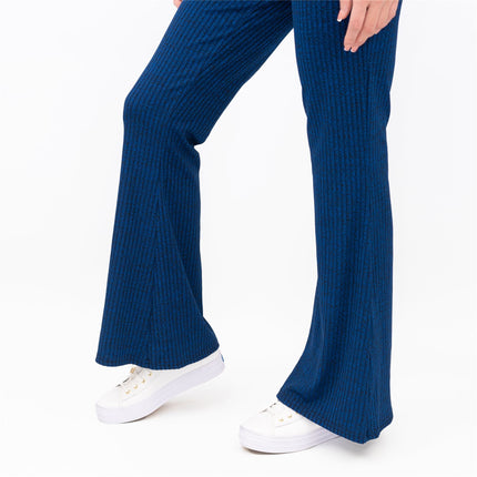 Nasty Gal Blue Ribbed Pull-On Flared Trousers-Quality Brands Outlet-