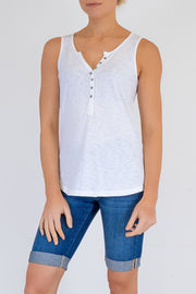 White Stuff Vest Sleeveless Button Up Cotton Jersey Cami Top - Quality Brands Outlet