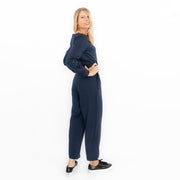 White Stuff Skyline Navy Blue Denim Long Sleeve Relaxed Leg Jumpsuit - Quality Brands Outlet