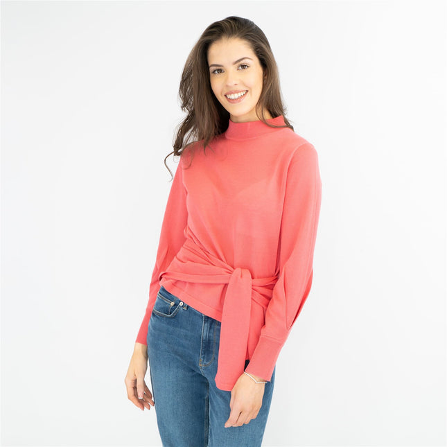 M&S Funnel Neck Tie Waist Jumper with Linen-Quality Brands Outlet-
