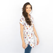 White Stuff Ivory Floral Print Billie Relaxed Linen Tunics Casual Longline Tops