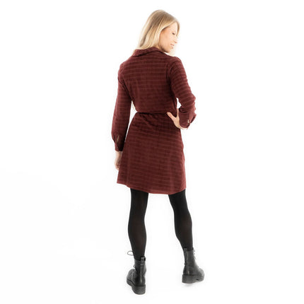 Fine Corduroy Red Wine Cord Long Sleeve Women's Shirt Dress-Quality Brands Outlet-