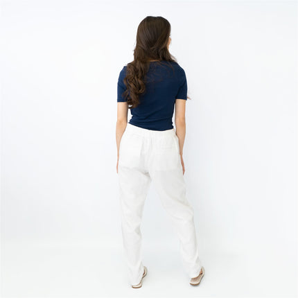 M&S Pure Cotton Tapered Ankle Grazer Elasticated Waist White Trousers-Quality Brands Outlet-