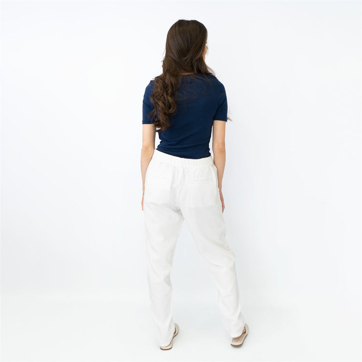 M&S Pure Cotton Tapered Ankle Grazer Elasticated Waist White Trousers