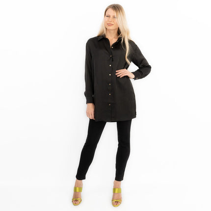 Coast Black Drap Satin Longline Long Sleeve Tunic Shirt-Quality Brands Outlet-