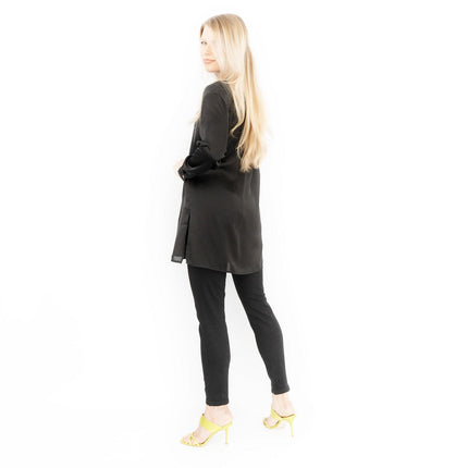Coast Black Drap Satin Longline Long Sleeve Tunic Shirt-Quality Brands Outlet-