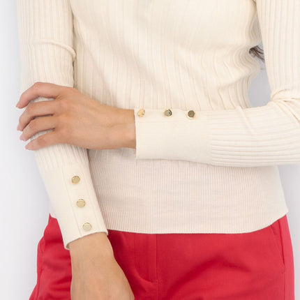 M&S Ivory Soft Touch Ribbed Crew Neck Fitted Jumper - Quality Brands Outlet