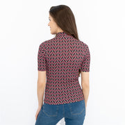 Oasis Black Geometric Print High Neck Short Sleeve Tops - Quality Brands Outlet