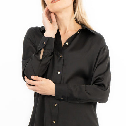 Coast Black Drap Satin Longline Long Sleeve Tunic Shirt-Quality Brands Outlet-