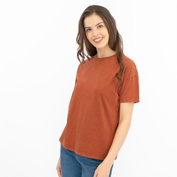 Hush Womens Brown Short Sleeve Round Neck Cotton Casual Tops