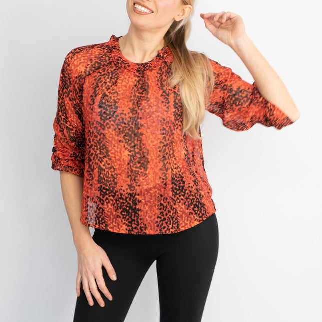 Next Red Leopard Print Lightweight 3/4 Sleeve Tops-Quality Brands Outlet-
