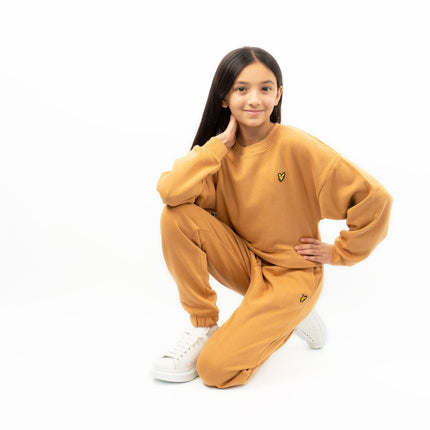 Lyle & Scott Girls Long Sleeve Mustard Yellow Cropped Fleece Lined Sweatshirts-Quality Brands Outlet-
